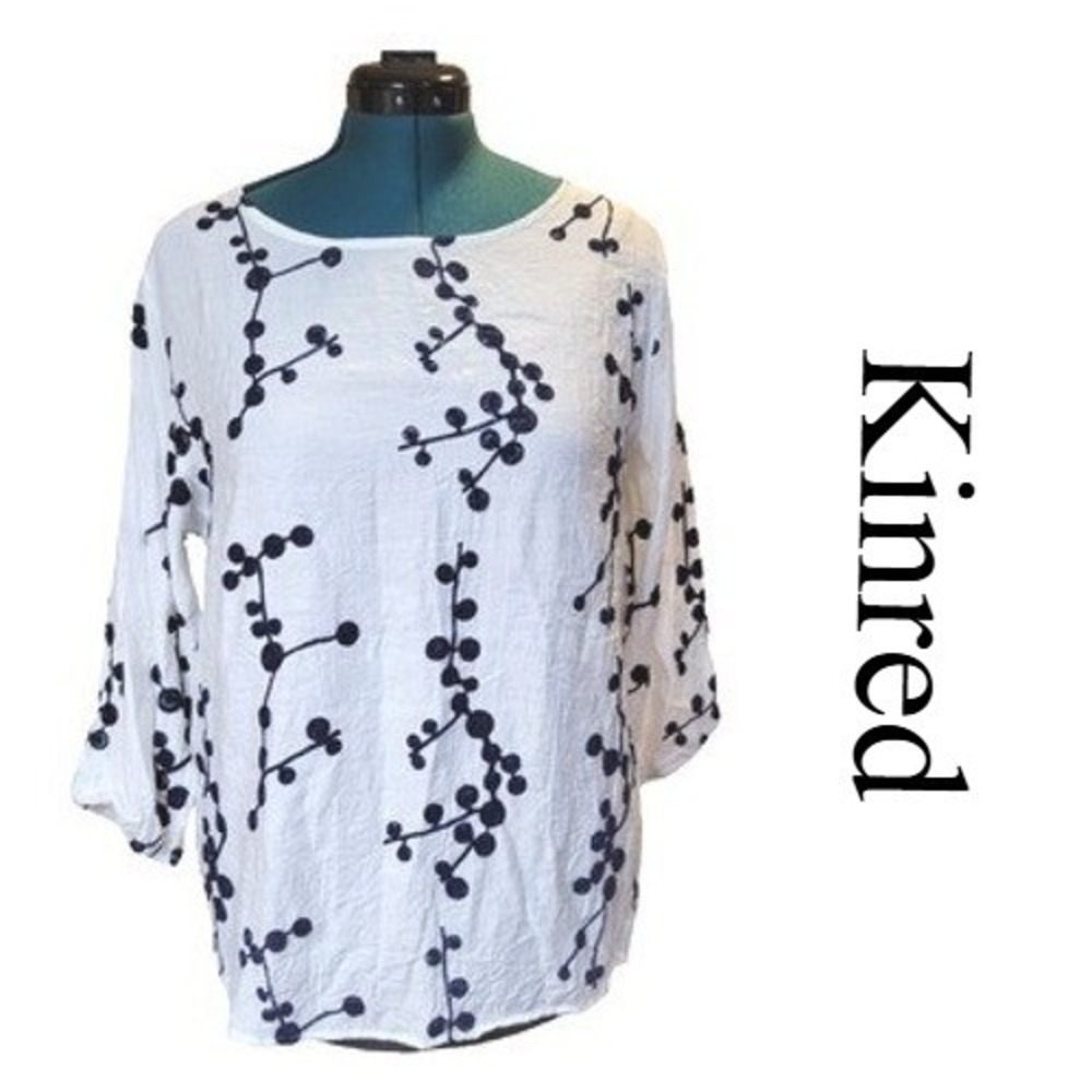 Kindred Women's White Branch Dot Print‎ 3/4 Sleeve Tunic Top Plus Size XL